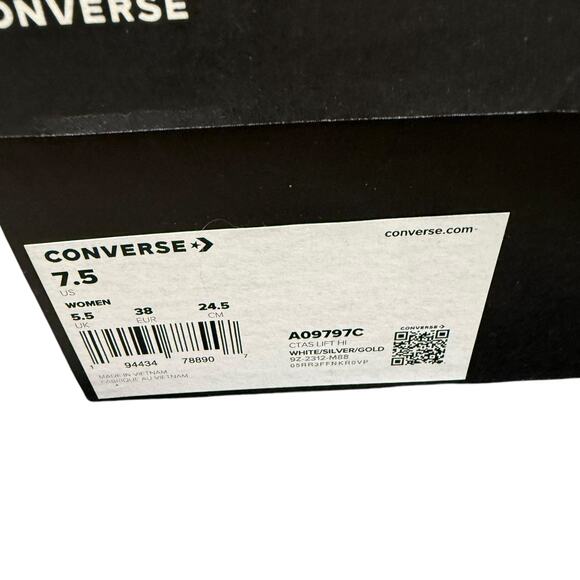 New Converse White All - Star High Tops Size 7.5 CTAS LIFT HI - Picture 4 of 4